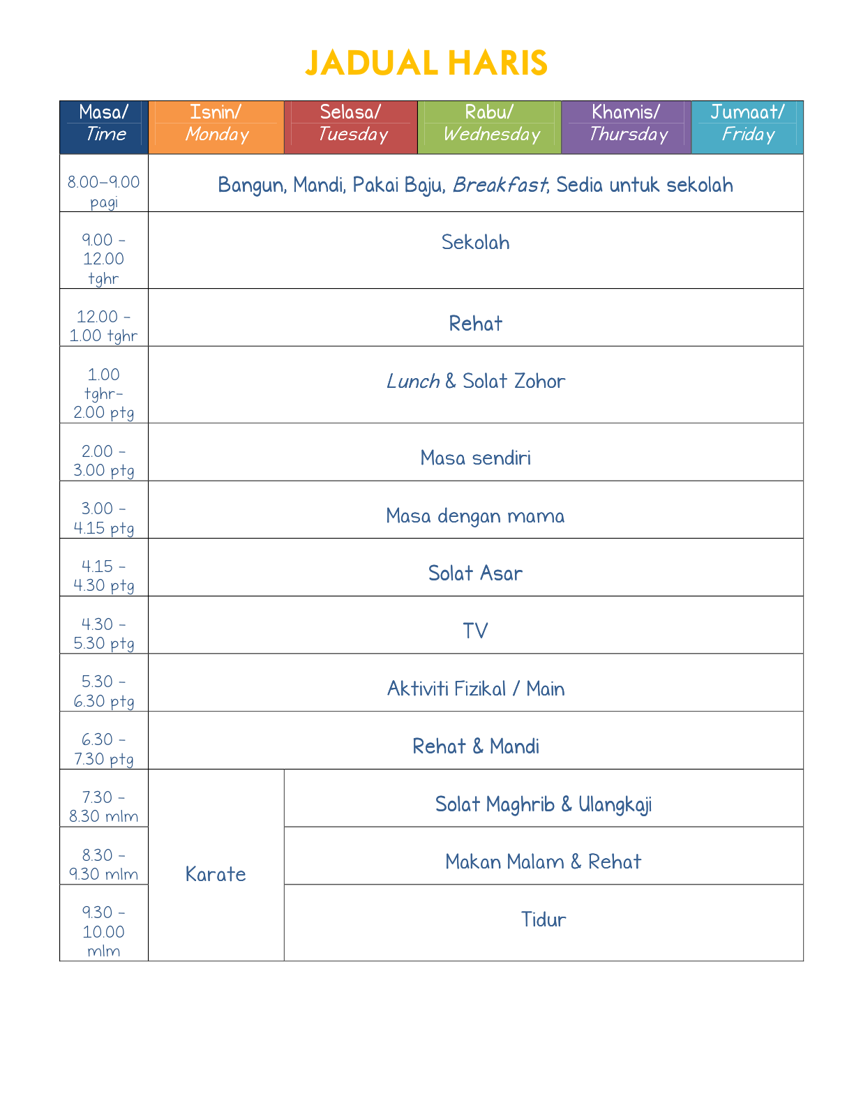 DAILY SCHEDULE FOR HARIS